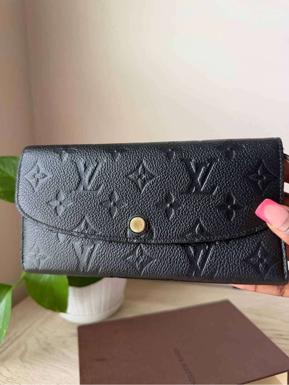 Louis Vuitton black Monogram Empreinte embossed leather Emilie wallet